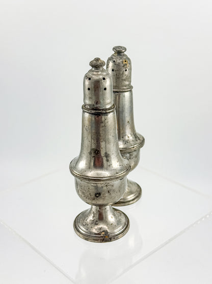 Reed & Barton Pewter Weighted Salt & Pepper Shakers | Baluster Form | Heavy Patina