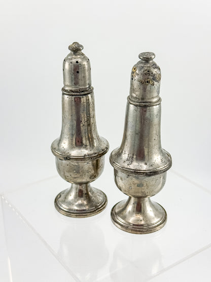 Reed & Barton Pewter Weighted Salt & Pepper Shakers | Baluster Form | Heavy Patina