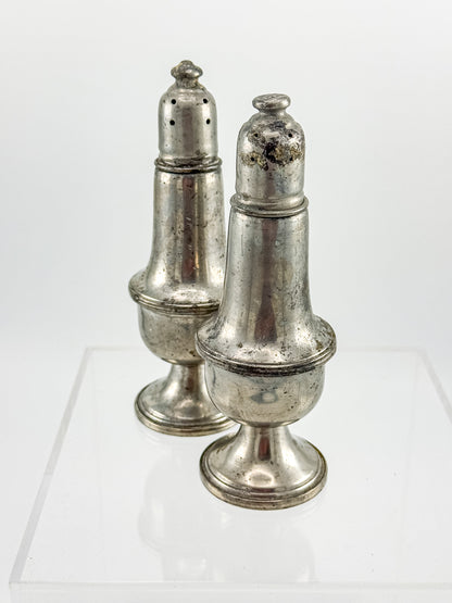 Reed & Barton Pewter Weighted Salt & Pepper Shakers | Baluster Form | Heavy Patina