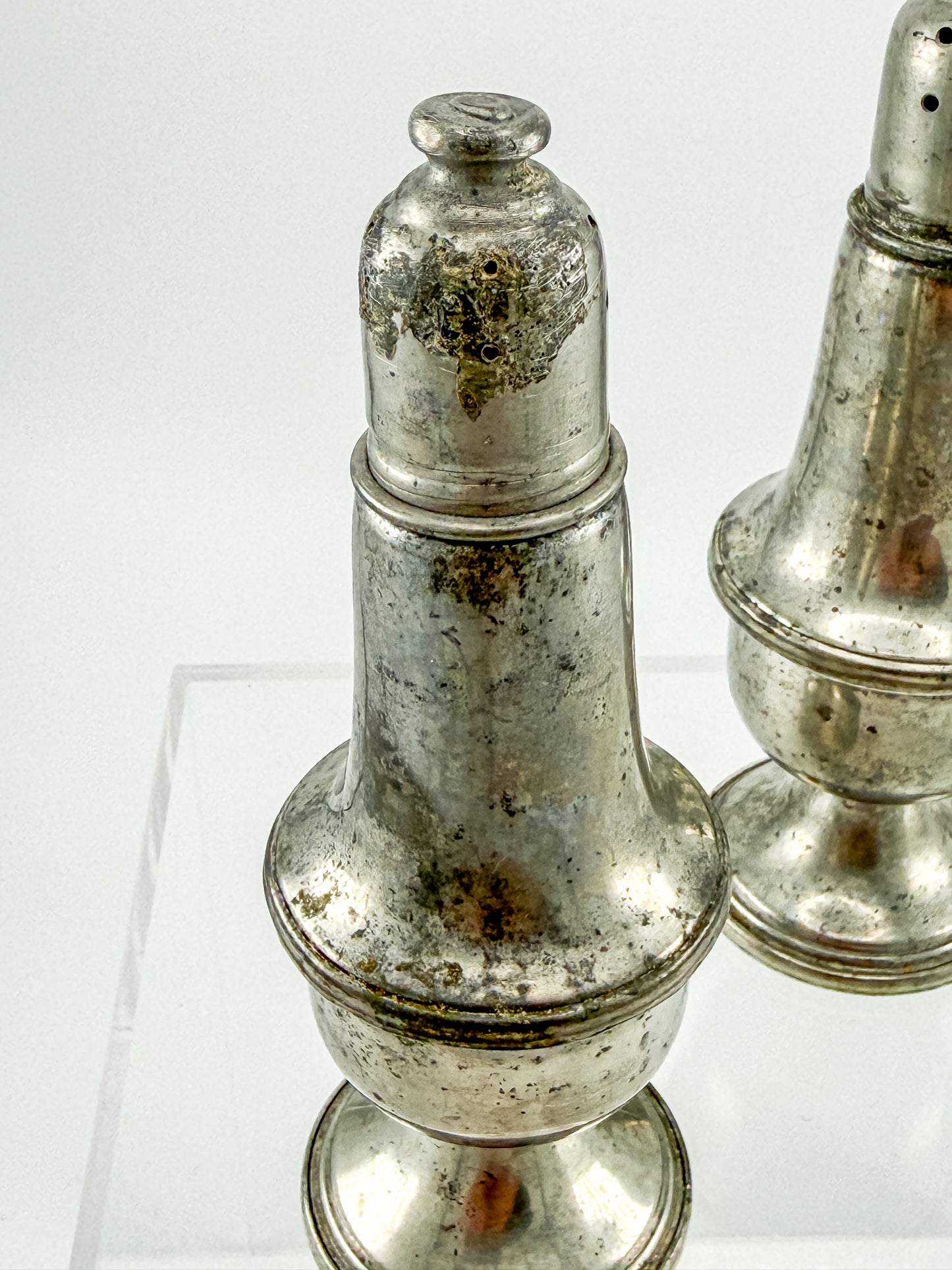 Reed & Barton Pewter Weighted Salt & Pepper Shakers | Baluster Form | Heavy Patina