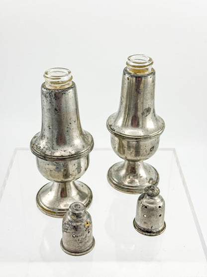 Reed & Barton Pewter Weighted Salt & Pepper Shakers | Baluster Form | Heavy Patina