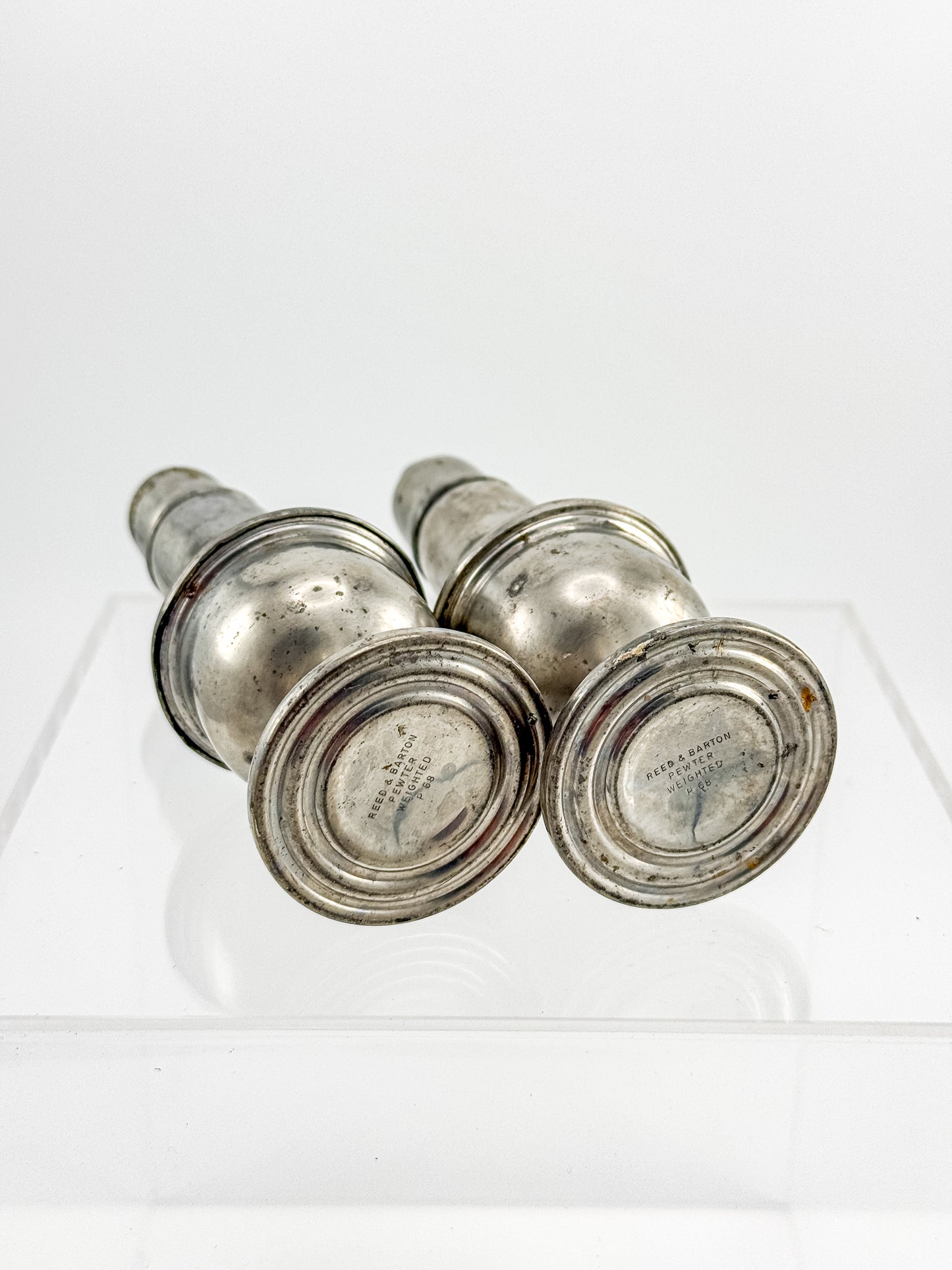 Reed & Barton Pewter Weighted Salt & Pepper Shakers | Baluster Form | Heavy Patina
