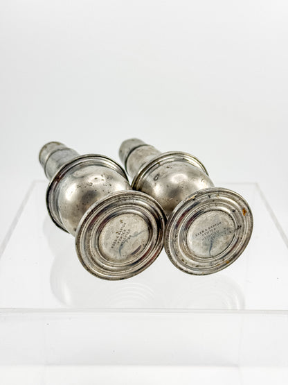 Reed & Barton Pewter Weighted Salt & Pepper Shakers | Baluster Form | Heavy Patina