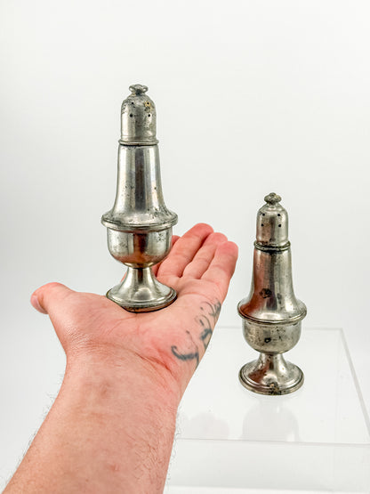 Reed & Barton Pewter Weighted Salt & Pepper Shakers | Baluster Form | Heavy Patina