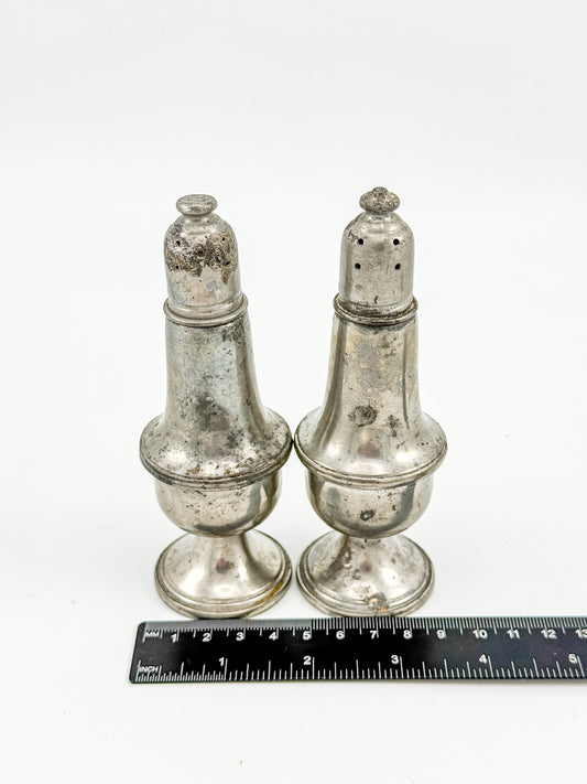 Reed & Barton Pewter Weighted Salt & Pepper Shakers | Baluster Form | Heavy Patina