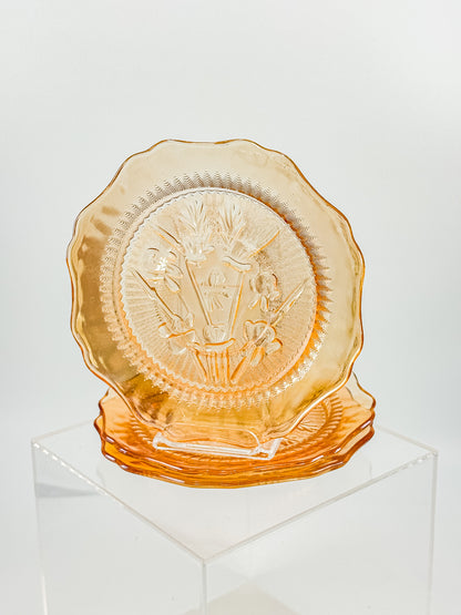 Jeannette Glass Iris & Herringbone Marigold Iridescent Bread Plates | Set of 3