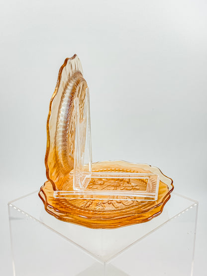 Jeannette Glass Iris & Herringbone Marigold Iridescent Bread Plates | Set of 3