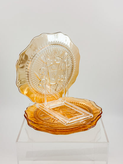 Jeannette Glass Iris & Herringbone Marigold Iridescent Bread Plates | Set of 3