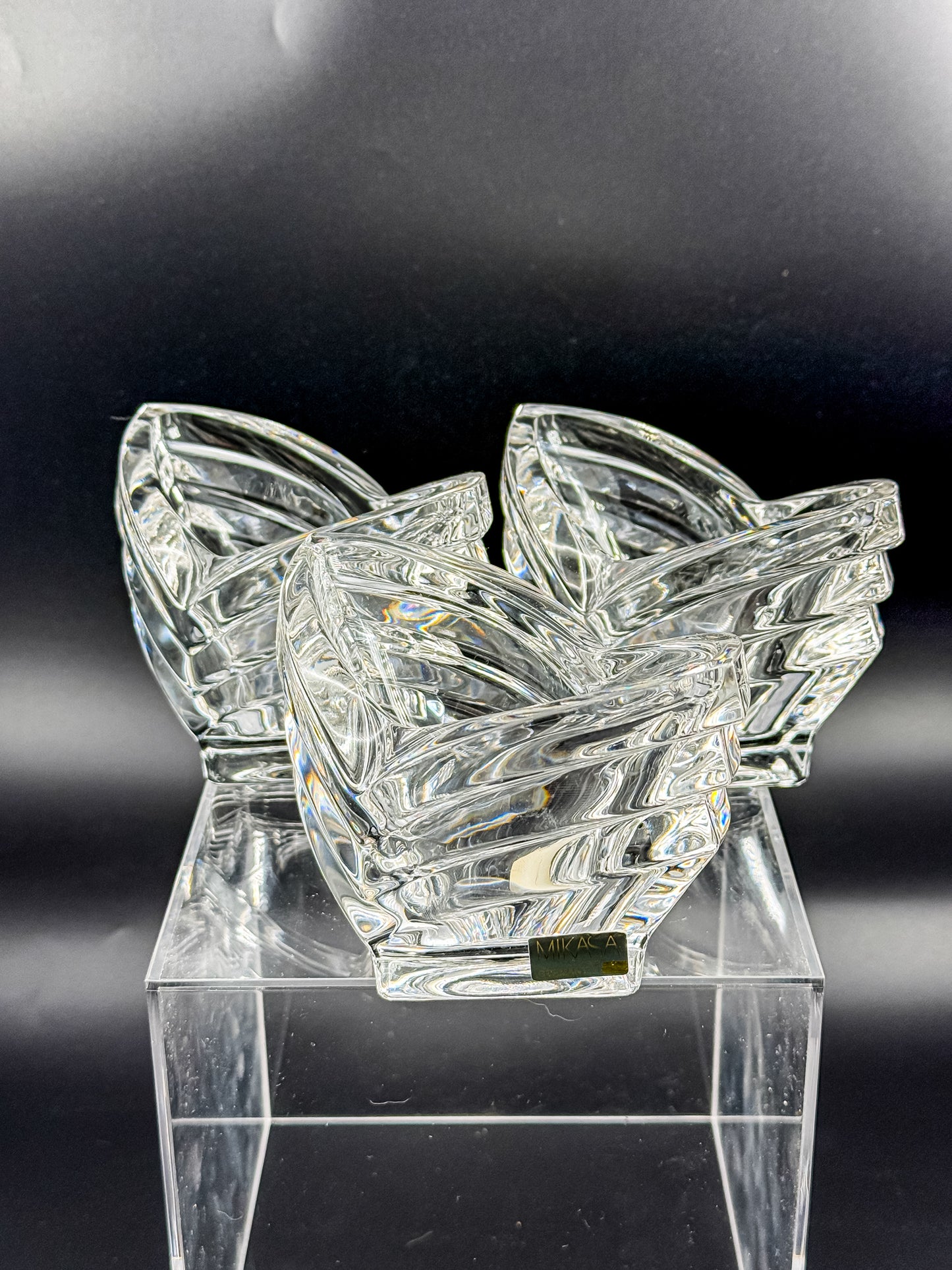 Mikasa Crystal Votive Candle Holders | Set of 3 | Art Deco Chevron Cut | Heavy Crystal