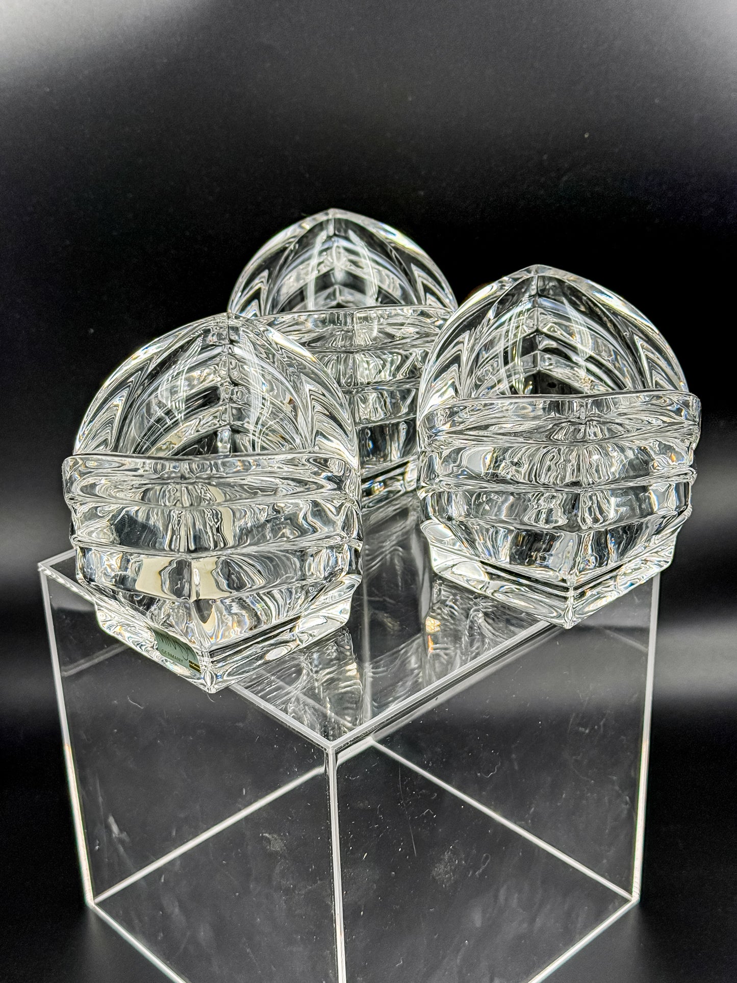 Mikasa Crystal Votive Candle Holders | Set of 3 | Art Deco Chevron Cut | Heavy Crystal