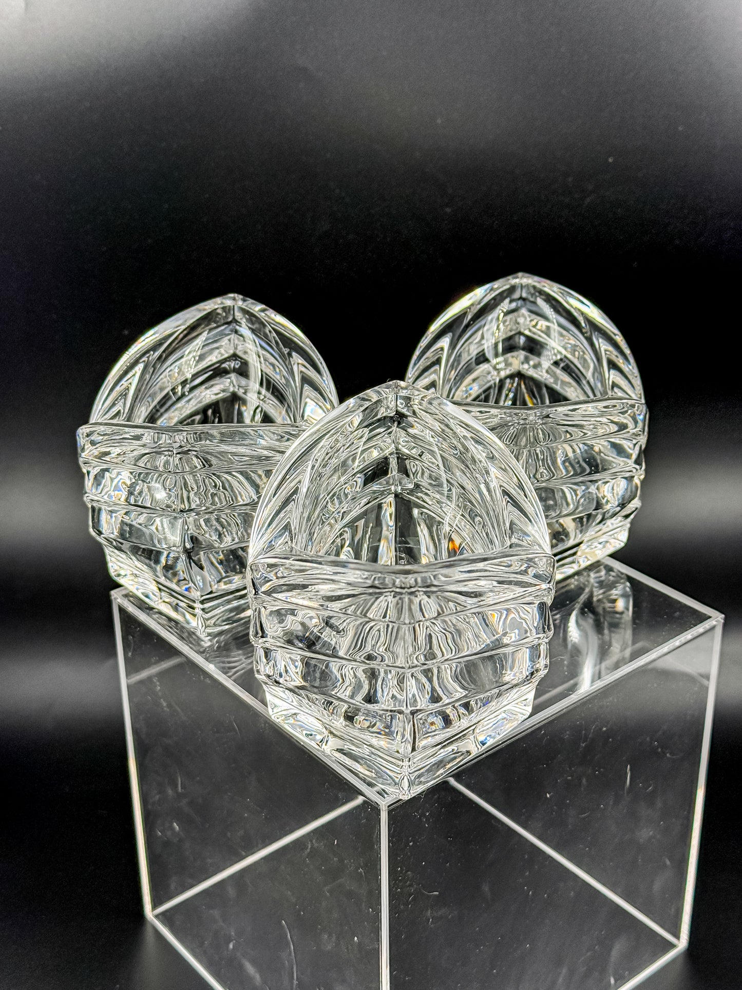 Mikasa Crystal Votive Candle Holders | Set of 3 | Art Deco Chevron Cut | Heavy Crystal