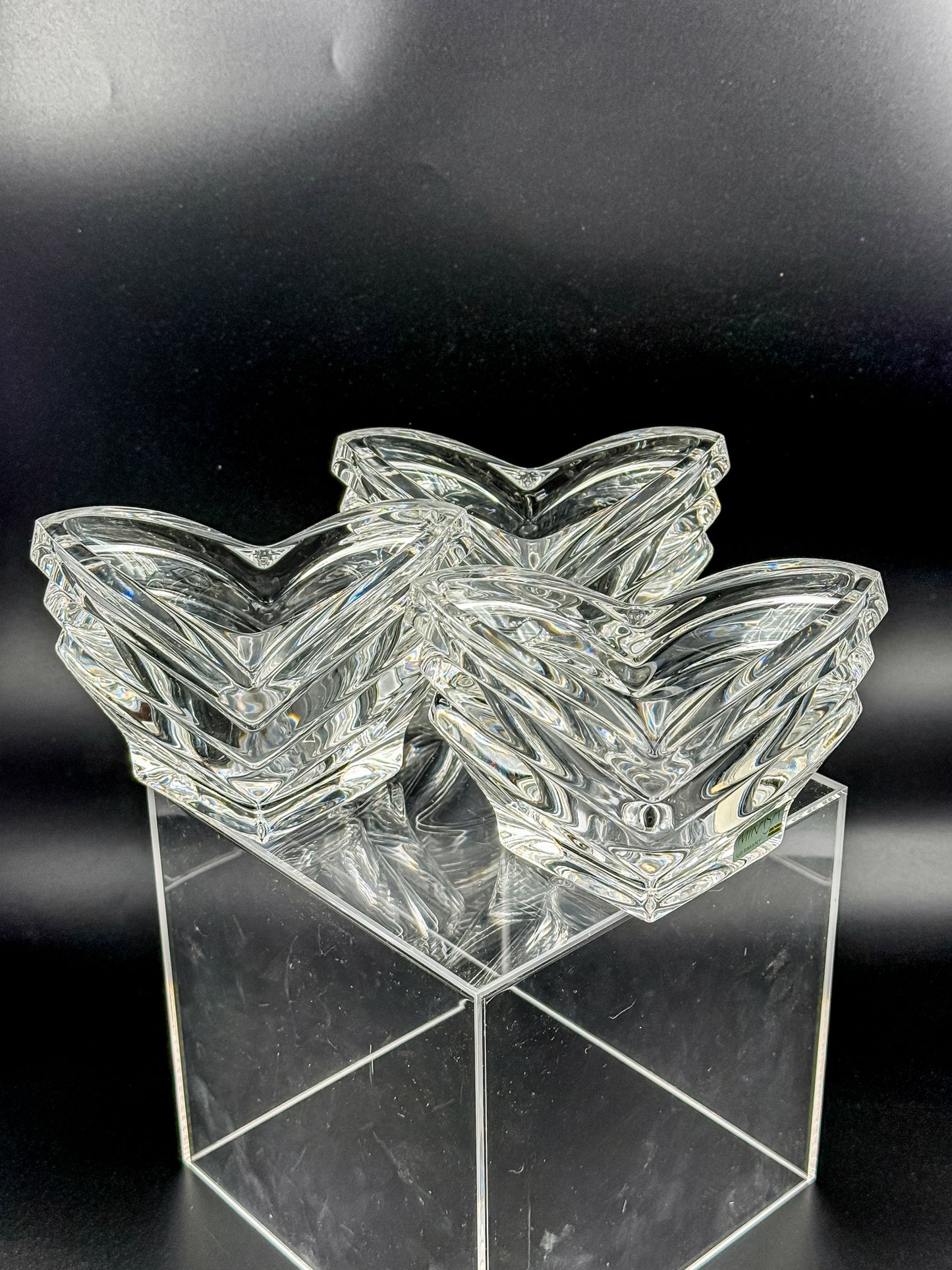Mikasa Crystal Votive Candle Holders | Set of 3 | Art Deco Chevron Cut | Heavy Crystal