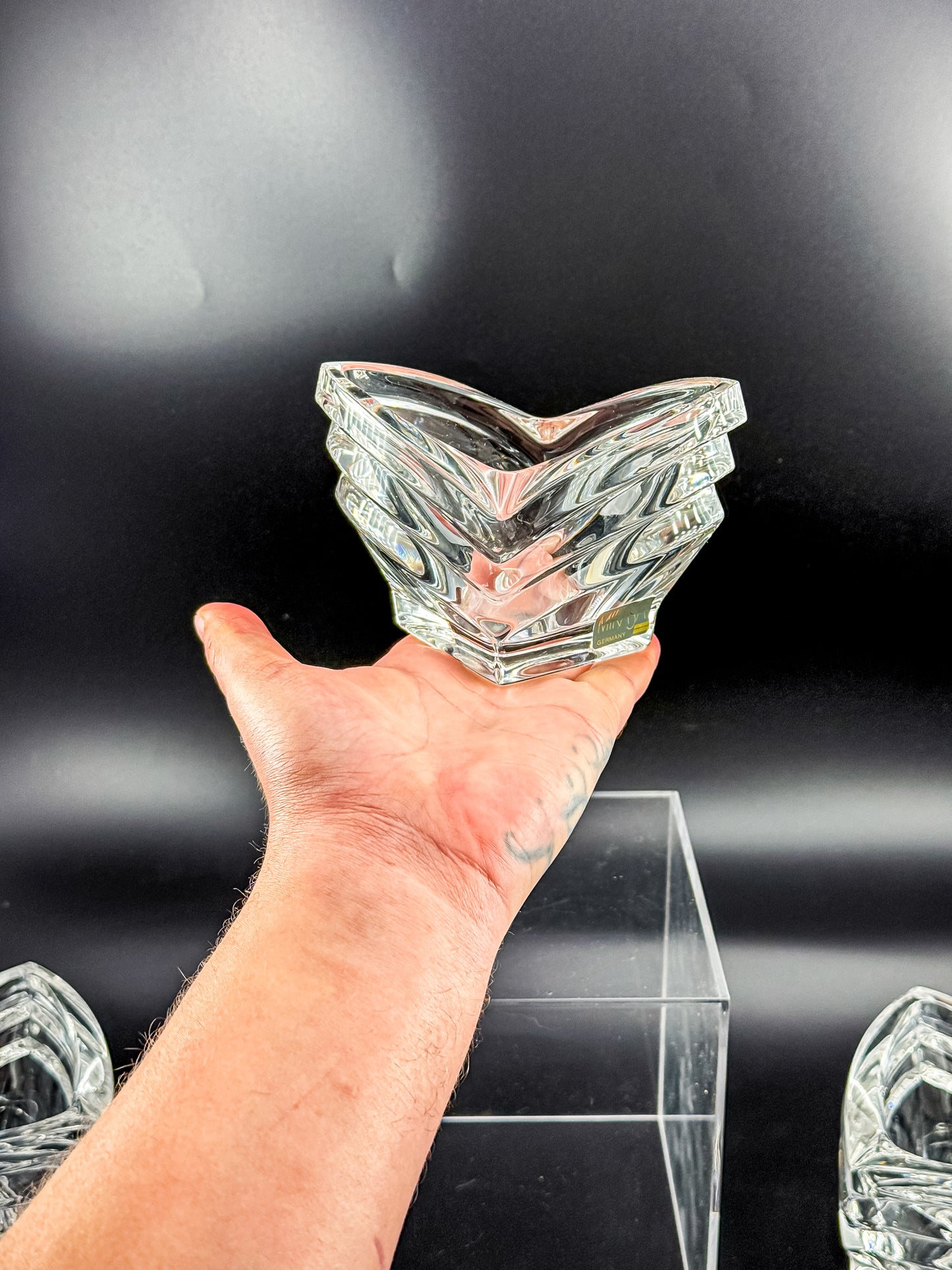 Mikasa Crystal Votive Candle Holders | Set of 3 | Art Deco Chevron Cut | Heavy Crystal