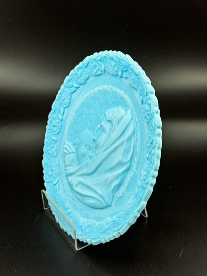 Fenton 1971 Mother's Day Blue Satin Milk Glass Plate | Madonna with the Sleeping Child | Collectible