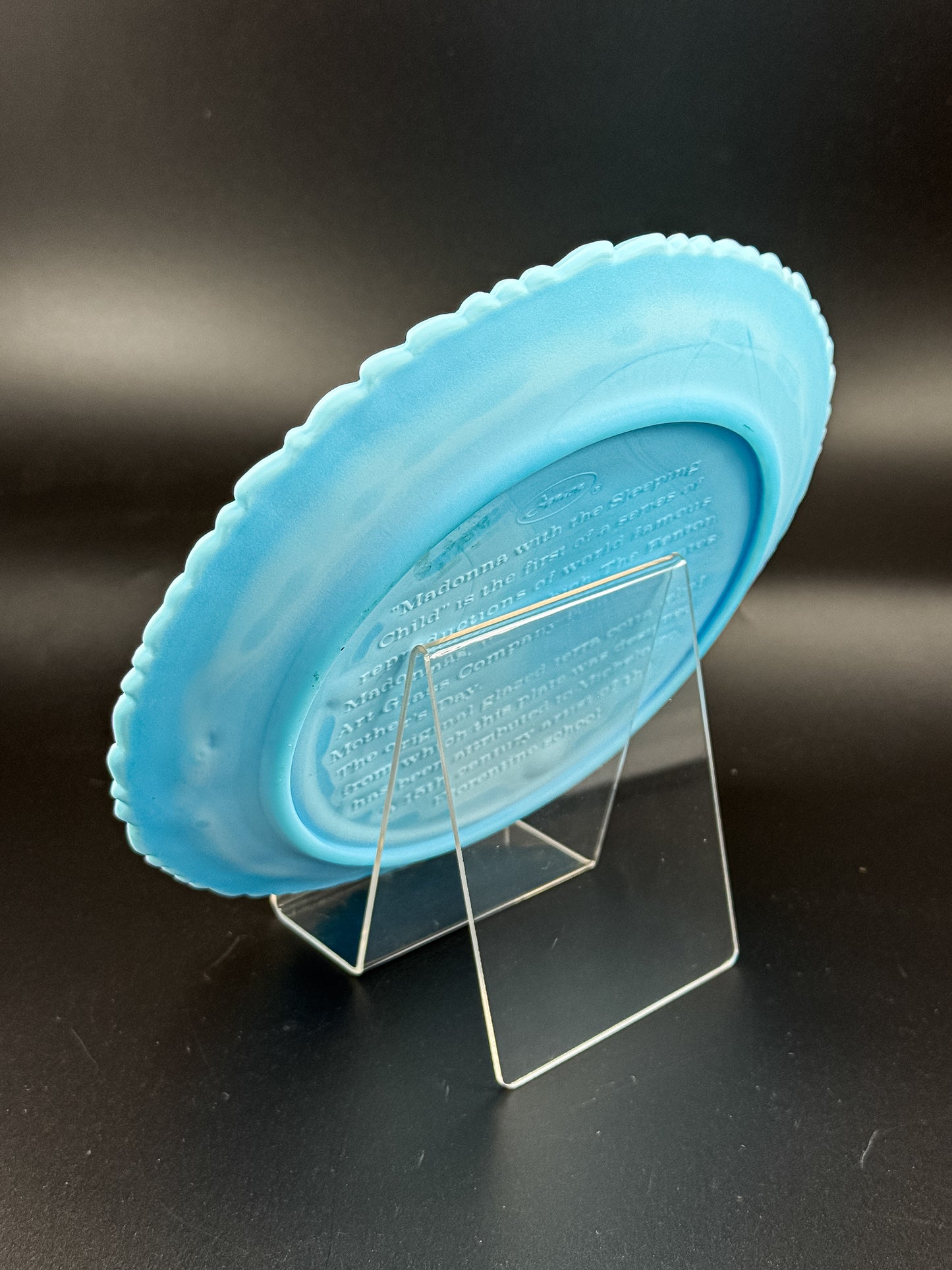 Fenton 1971 Mother's Day Blue Satin Milk Glass Plate | Madonna with the Sleeping Child | Collectible