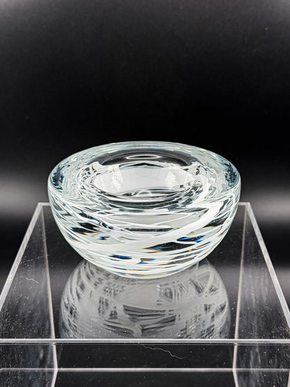 Vintage Kosta Boda Clear Art Glass Candle Holder | White Swirl Design | Swedish Art Glass