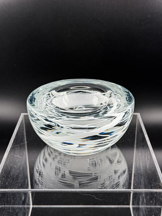 Vintage Kosta Boda Clear Art Glass Candle Holder | White Swirl Design | Swedish Art Glass