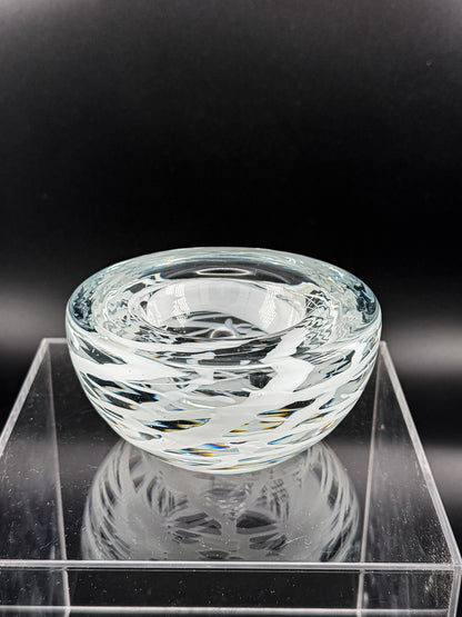 Vintage Kosta Boda Clear Art Glass Candle Holder | White Swirl Design | Swedish Art Glass