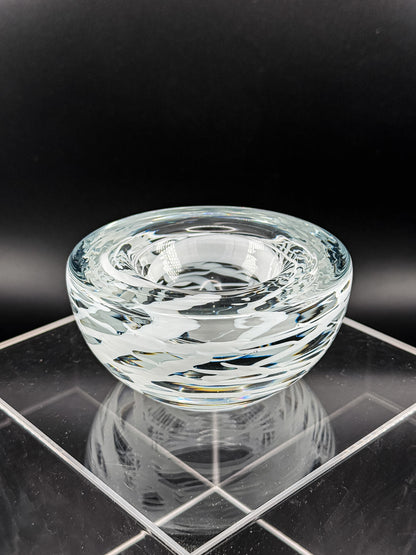 Vintage Kosta Boda Clear Art Glass Candle Holder | White Swirl Design | Swedish Art Glass