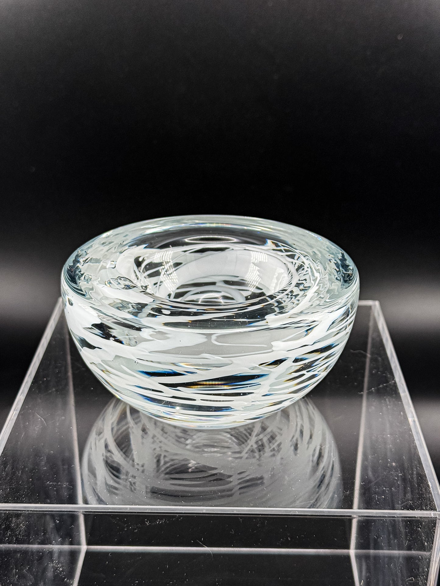 Vintage Kosta Boda Clear Art Glass Candle Holder | White Swirl Design | Swedish Art Glass