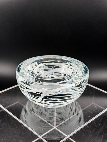 Vintage Kosta Boda Clear Art Glass Candle Holder | White Swirl Design | Swedish Art Glass