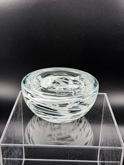 Vintage Kosta Boda Clear Art Glass Candle Holder | White Swirl Design | Swedish Art Glass