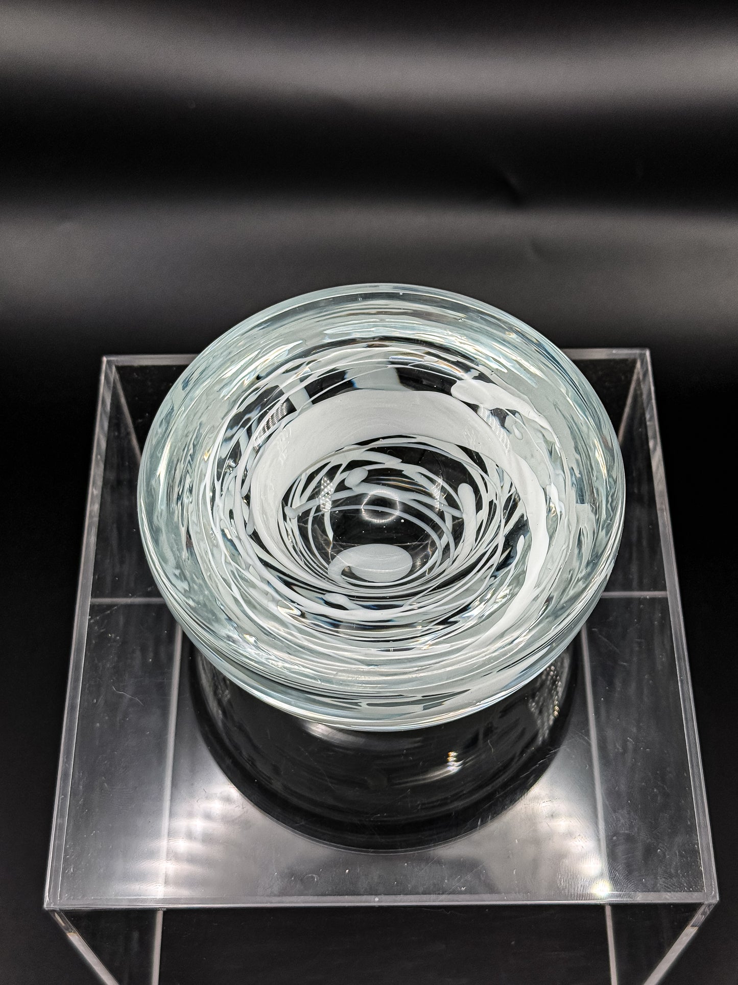Vintage Kosta Boda Clear Art Glass Candle Holder | White Swirl Design | Swedish Art Glass