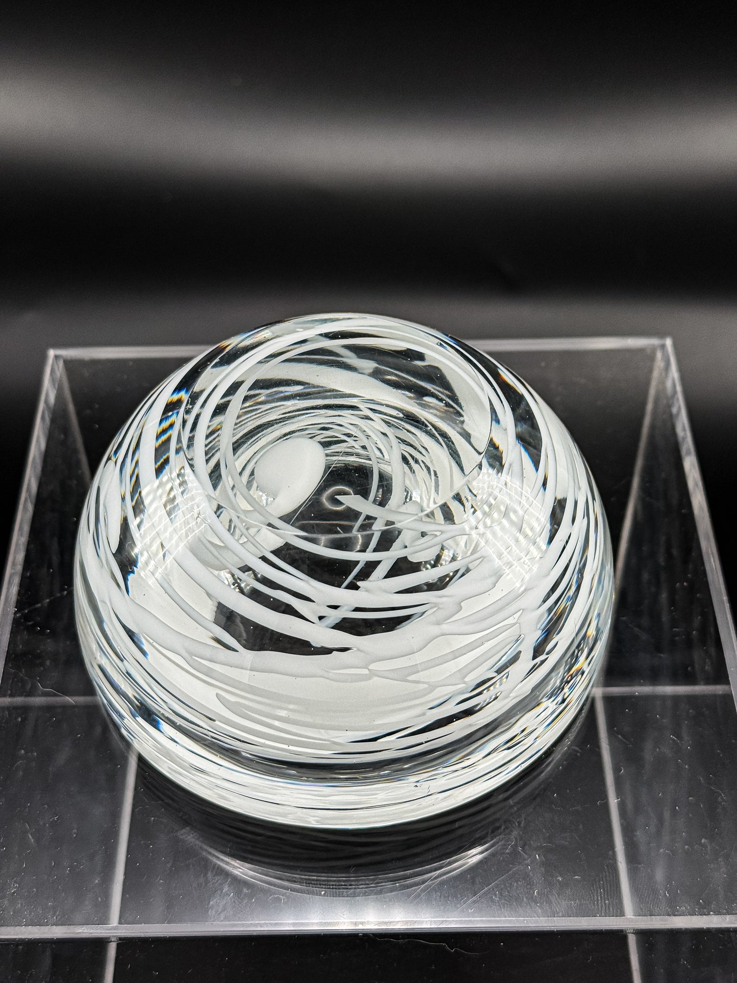 Vintage Kosta Boda Clear Art Glass Candle Holder | White Swirl Design | Swedish Art Glass