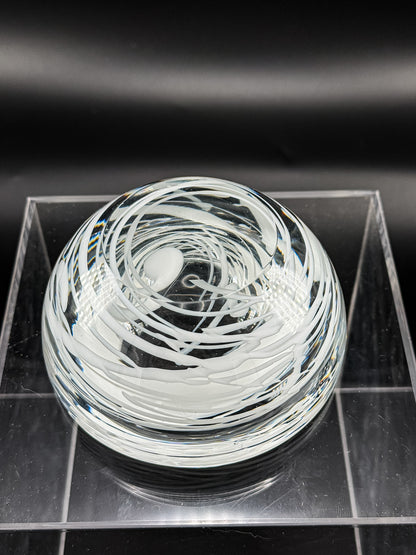 Vintage Kosta Boda Clear Art Glass Candle Holder | White Swirl Design | Swedish Art Glass