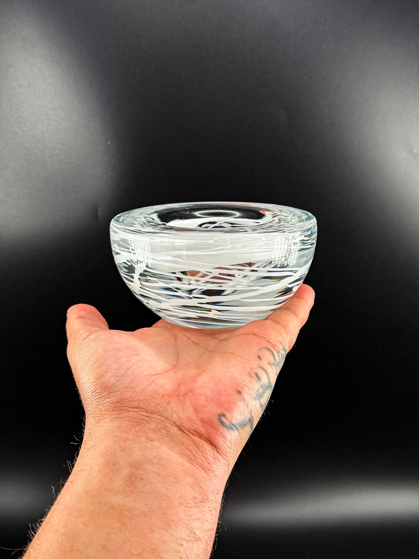 Vintage Kosta Boda Clear Art Glass Candle Holder | White Swirl Design | Swedish Art Glass