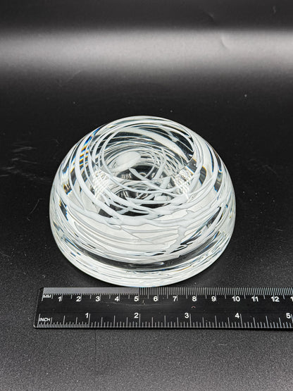 Vintage Kosta Boda Clear Art Glass Candle Holder | White Swirl Design | Swedish Art Glass