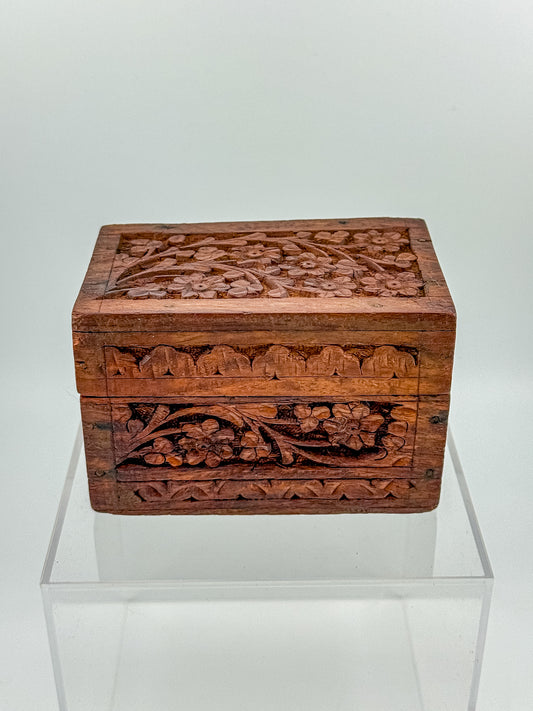 Vintage Engraved Wooden Recipe Card Box | Carved Floral Card Holder | Boho Kitchen Desk Decor