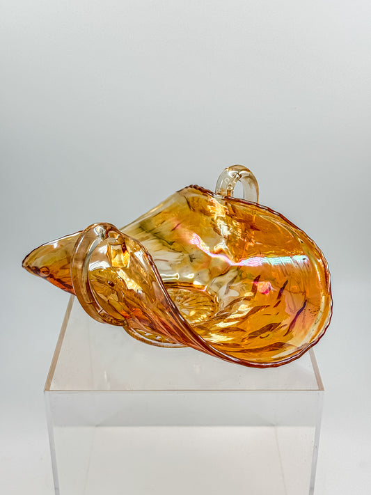 Vintage Marigold Carnival Glass Two-Handled Bon Bon Dish | Open Basket | Iridescent Orange Art Glass