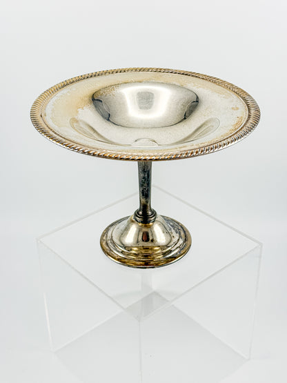 Vintage Silver Plate Compote | Gadroon Rim | Columnar Pedestal | Unmarked Tazza Dish