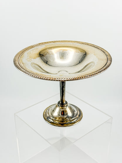 Vintage Silver Plate Compote | Gadroon Rim | Columnar Pedestal | Unmarked Tazza Dish