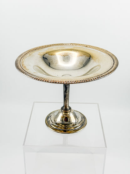 Vintage Silver Plate Compote | Gadroon Rim | Columnar Pedestal | Unmarked Tazza Dish