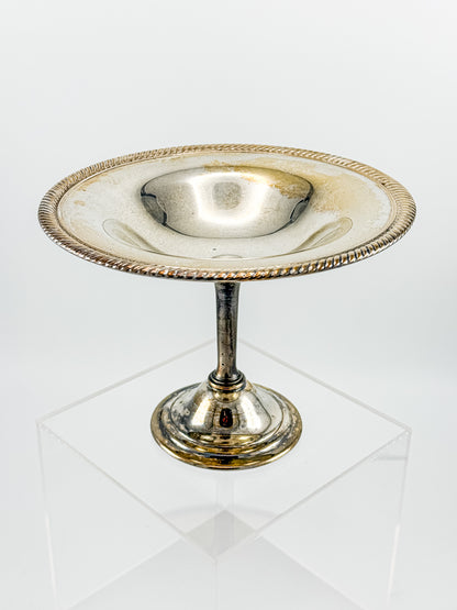 Vintage Silver Plate Compote | Gadroon Rim | Columnar Pedestal | Unmarked Tazza Dish