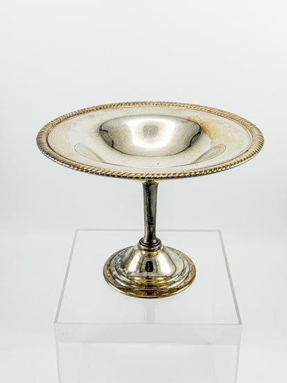 Vintage Silver Plate Compote | Gadroon Rim | Columnar Pedestal | Unmarked Tazza Dish
