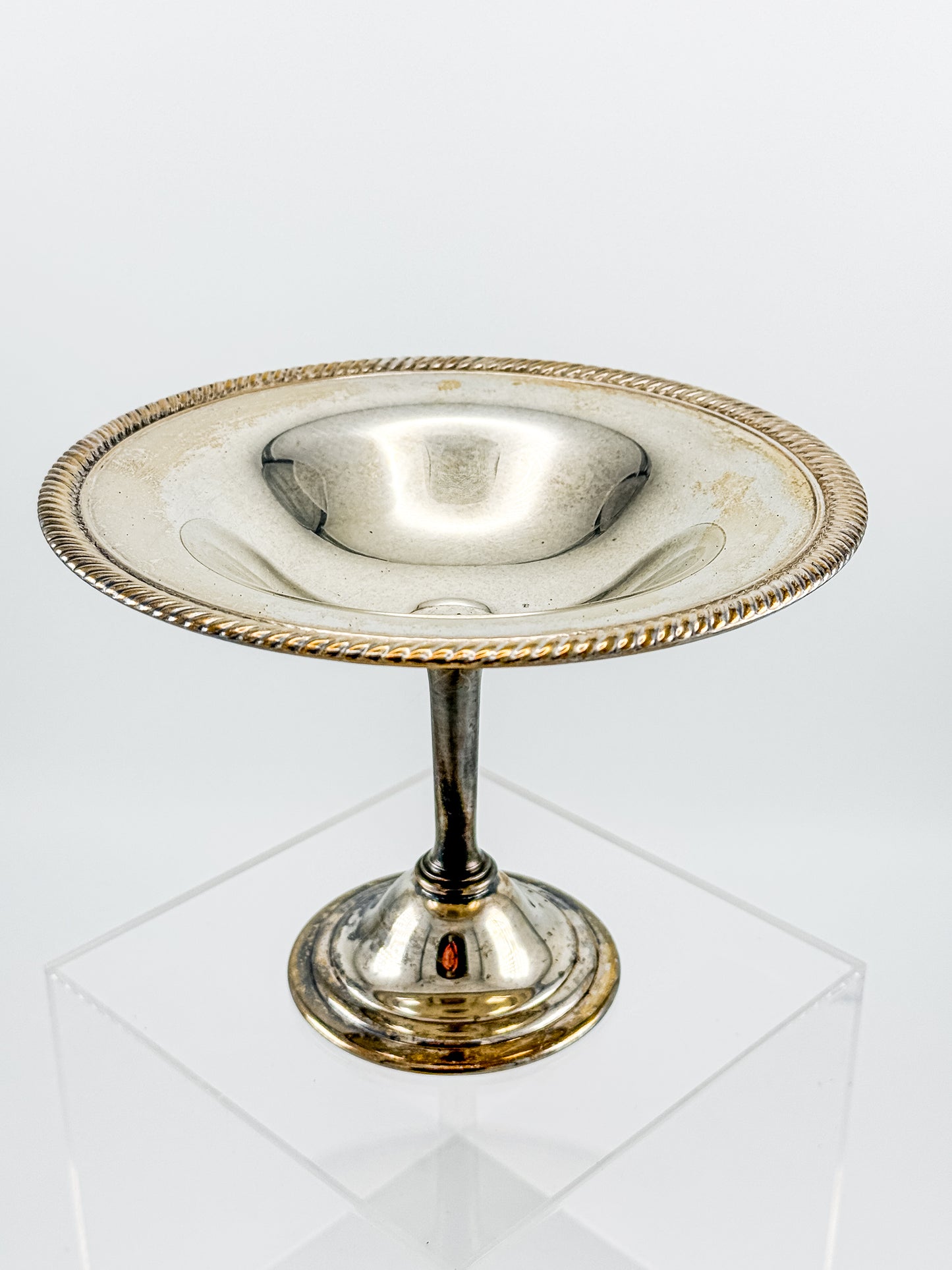 Vintage Silver Plate Compote | Gadroon Rim | Columnar Pedestal | Unmarked Tazza Dish