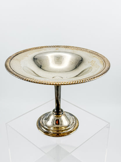 Vintage Silver Plate Compote | Gadroon Rim | Columnar Pedestal | Unmarked Tazza Dish