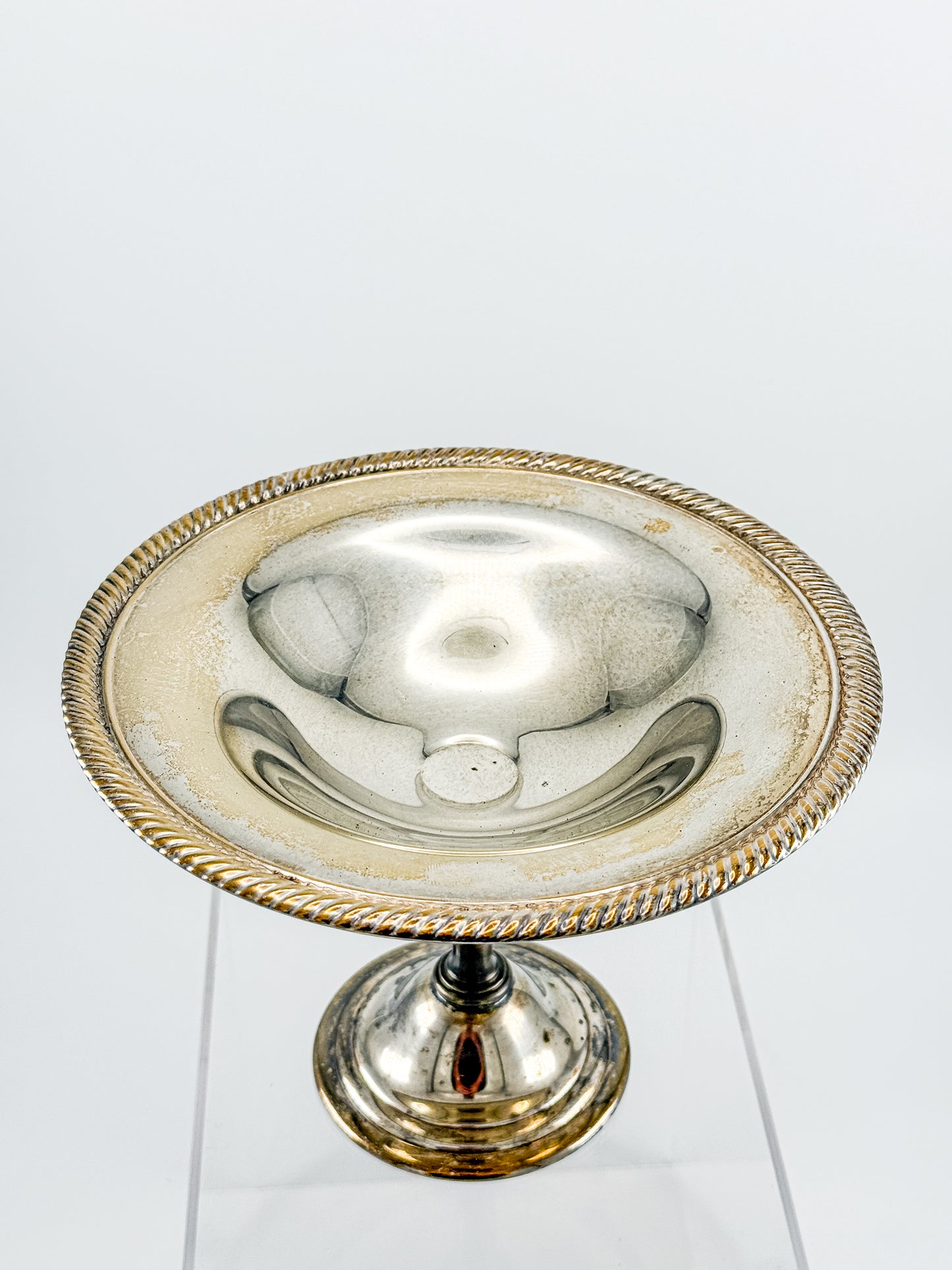 Vintage Silver Plate Compote | Gadroon Rim | Columnar Pedestal | Unmarked Tazza Dish