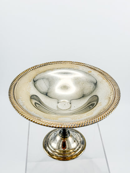 Vintage Silver Plate Compote | Gadroon Rim | Columnar Pedestal | Unmarked Tazza Dish