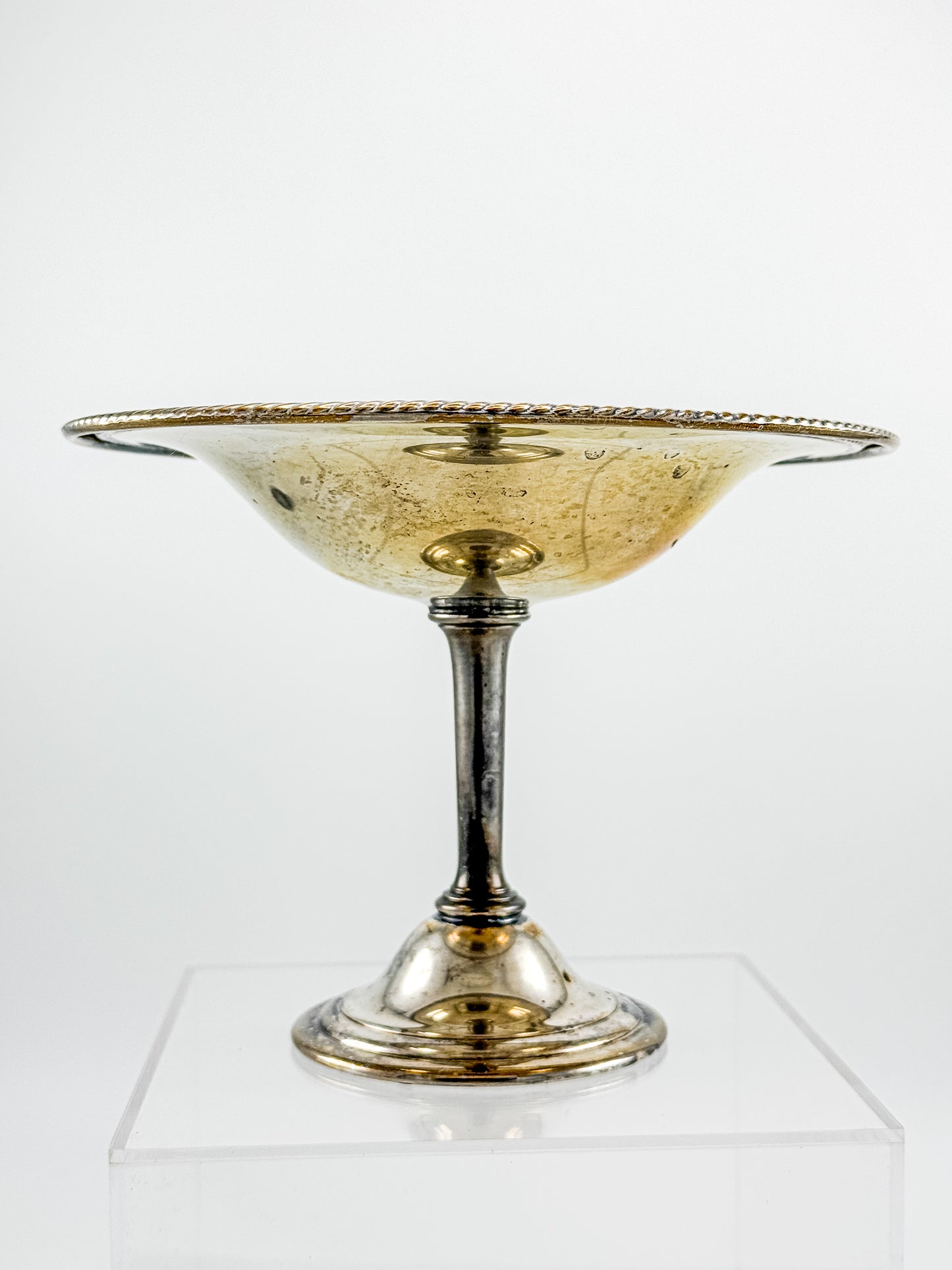 Vintage Silver Plate Compote | Gadroon Rim | Columnar Pedestal | Unmarked Tazza Dish