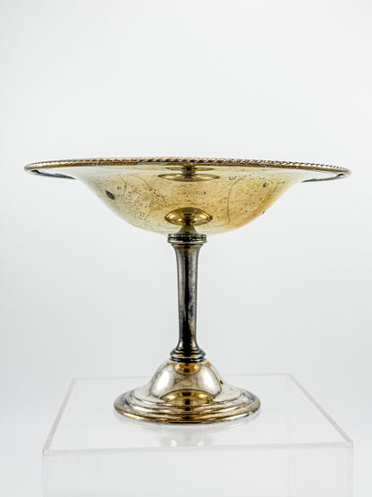 Vintage Silver Plate Compote | Gadroon Rim | Columnar Pedestal | Unmarked Tazza Dish