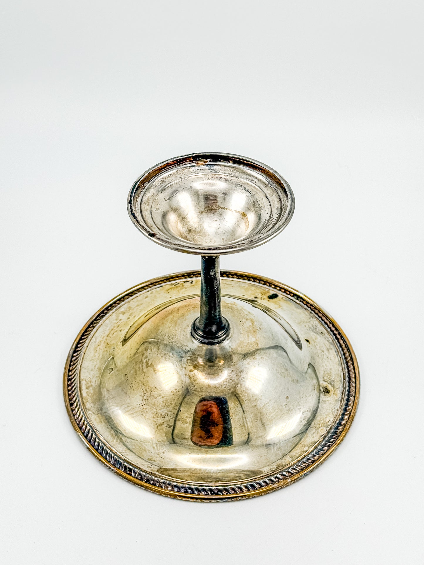 Vintage Silver Plate Compote | Gadroon Rim | Columnar Pedestal | Unmarked Tazza Dish