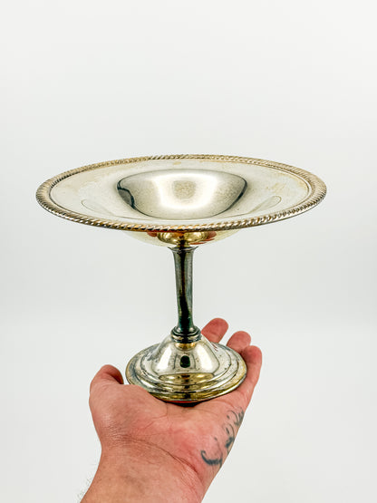Vintage Silver Plate Compote | Gadroon Rim | Columnar Pedestal | Unmarked Tazza Dish