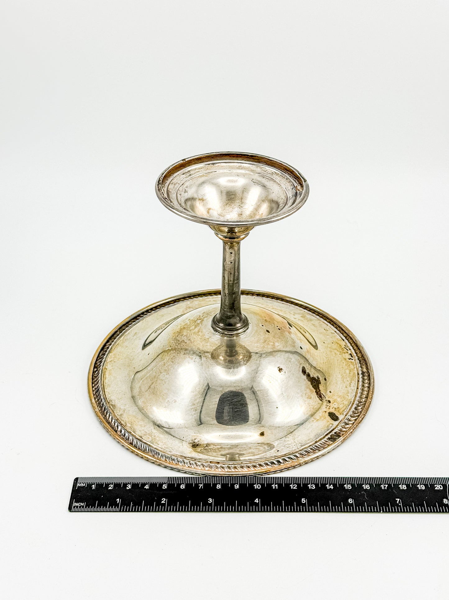 Vintage Silver Plate Compote | Gadroon Rim | Columnar Pedestal | Unmarked Tazza Dish