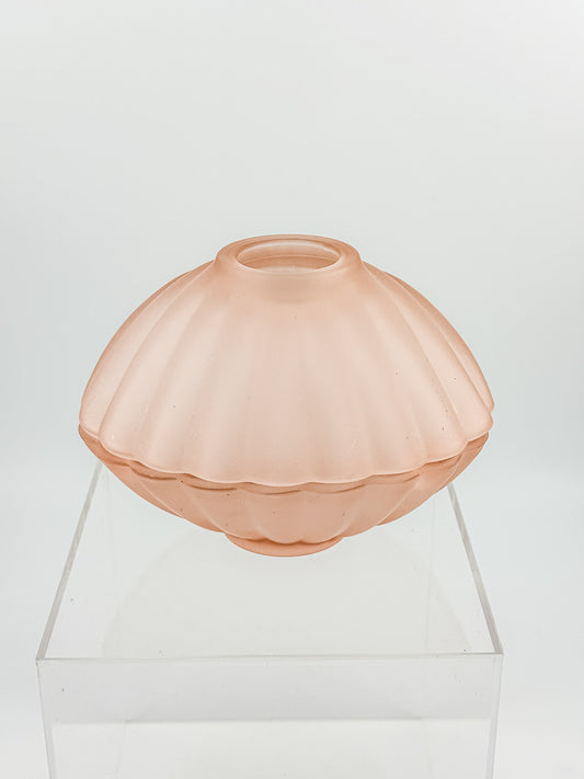 Vintage Pink Satin Glass Shell Fairy Lamp | Ribbed Clam Shell Votive | Art Deco Cottage Decor