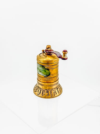 Vintage Turkish Brass Pepper Mill, Ottoman Style Hand Crank Grinder