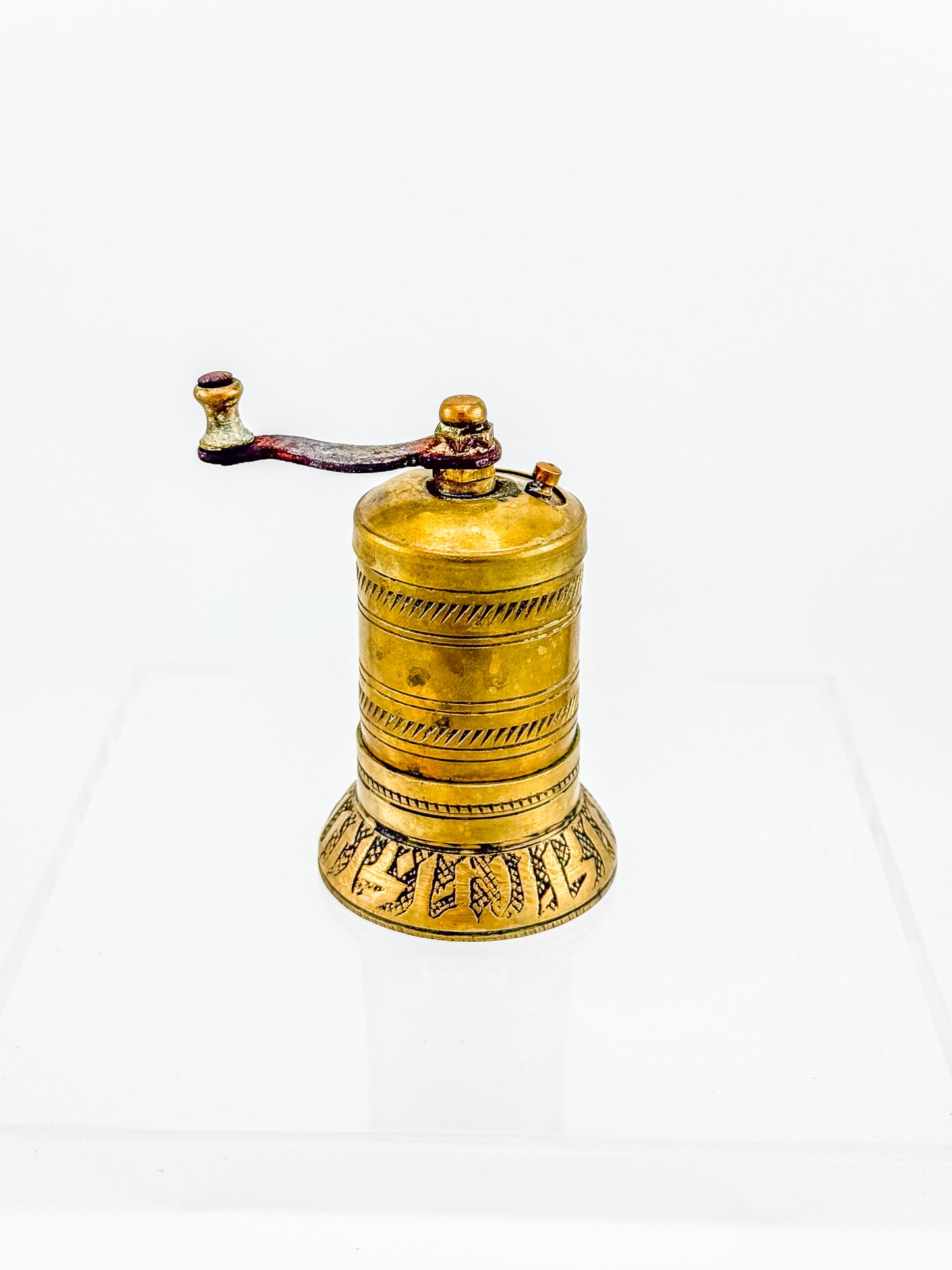 Vintage Turkish Brass Pepper Mill, Ottoman Style Hand Crank Grinder